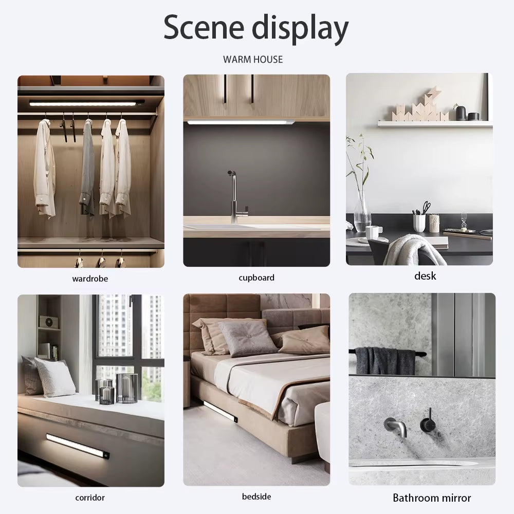 Wireless LED Motion Sensor Night Light - USB Rechargeable Under Cabinet Lamp for Kitchen & Wardrobe