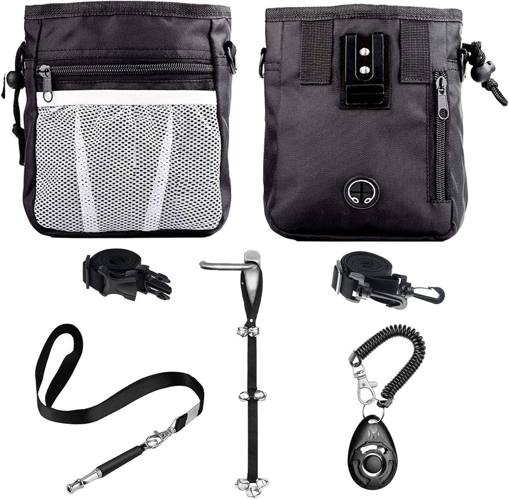 Ultimate 4-In-1 Dog Training Set - Perfect for New Pet Owners: Treat Pouch, Whistle, Doorbells & Clicker (Black)