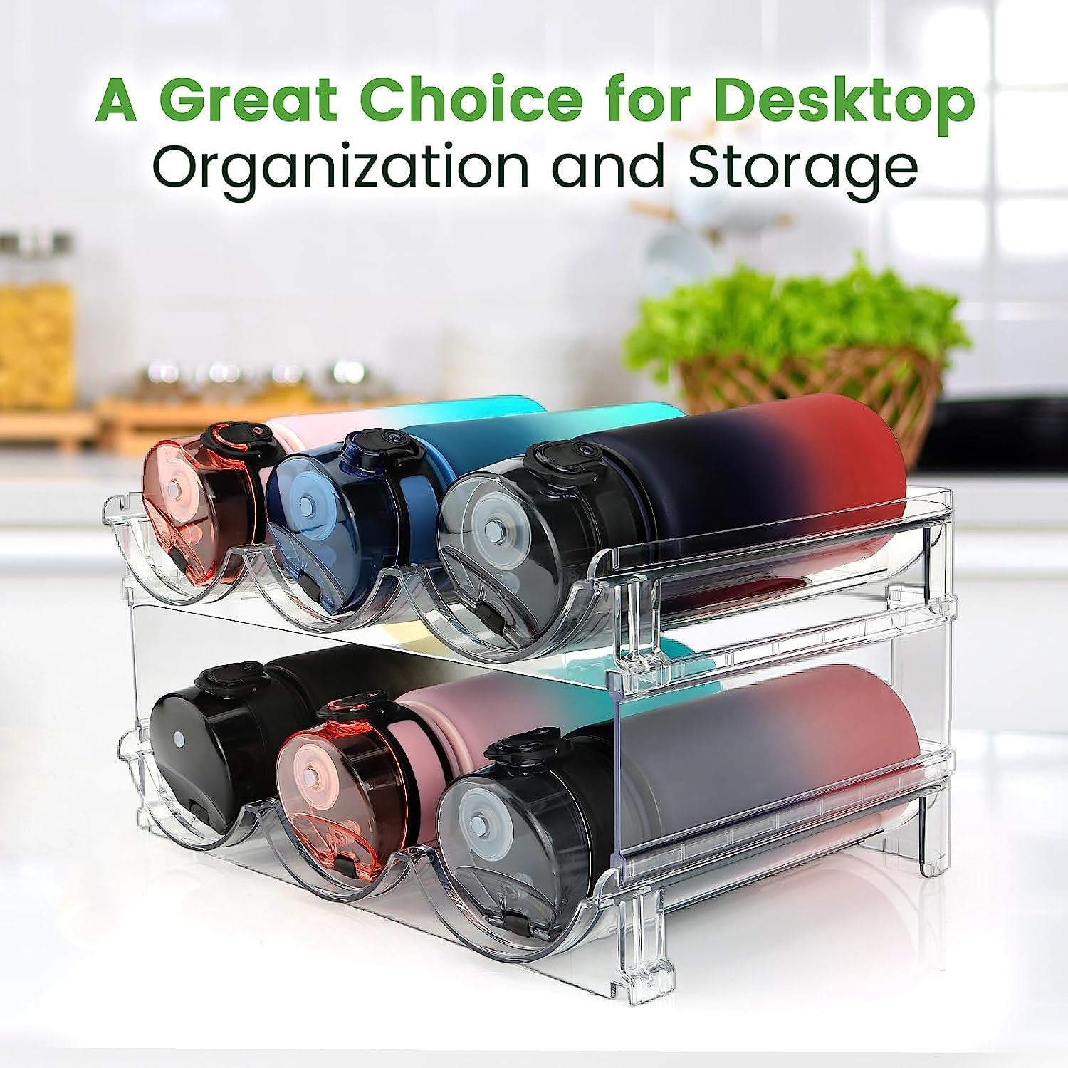Maximize Your Space with 2-Pack Stackable Water Bottle Organizer - Perfect for Cabinet Storage!