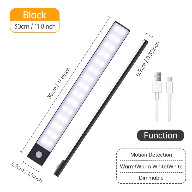 Wireless LED Motion Sensor Night Light - USB Rechargeable Under Cabinet Lamp for Kitchen & Wardrobe