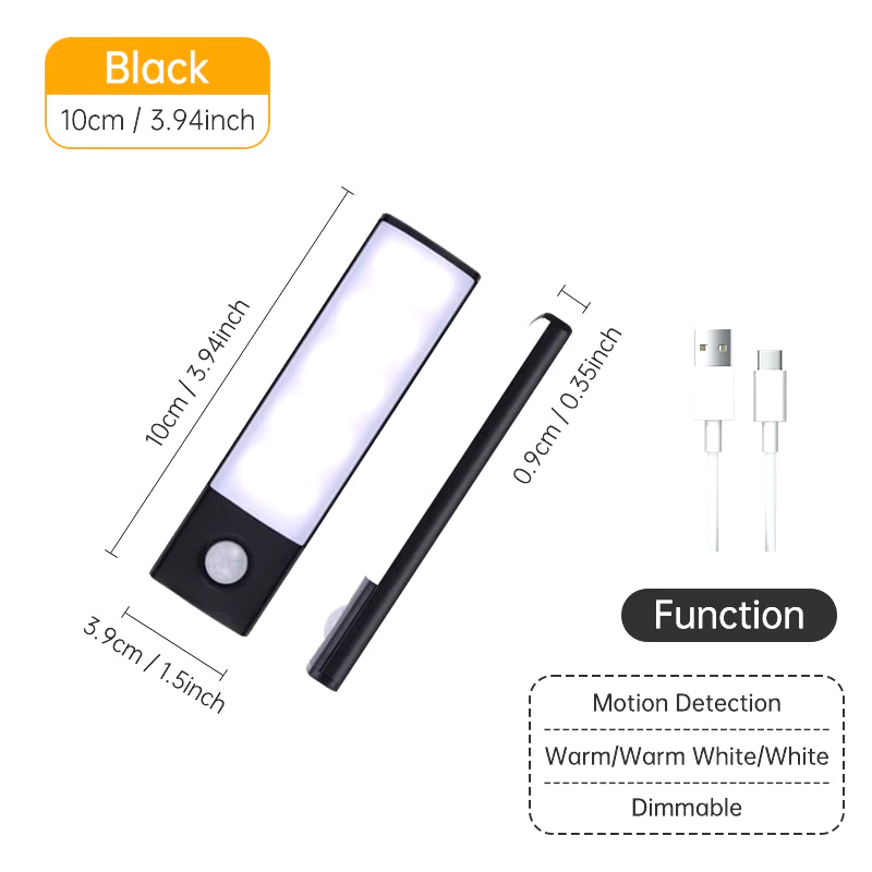Wireless LED Motion Sensor Night Light - USB Rechargeable Under Cabinet Lamp for Kitchen & Wardrobe