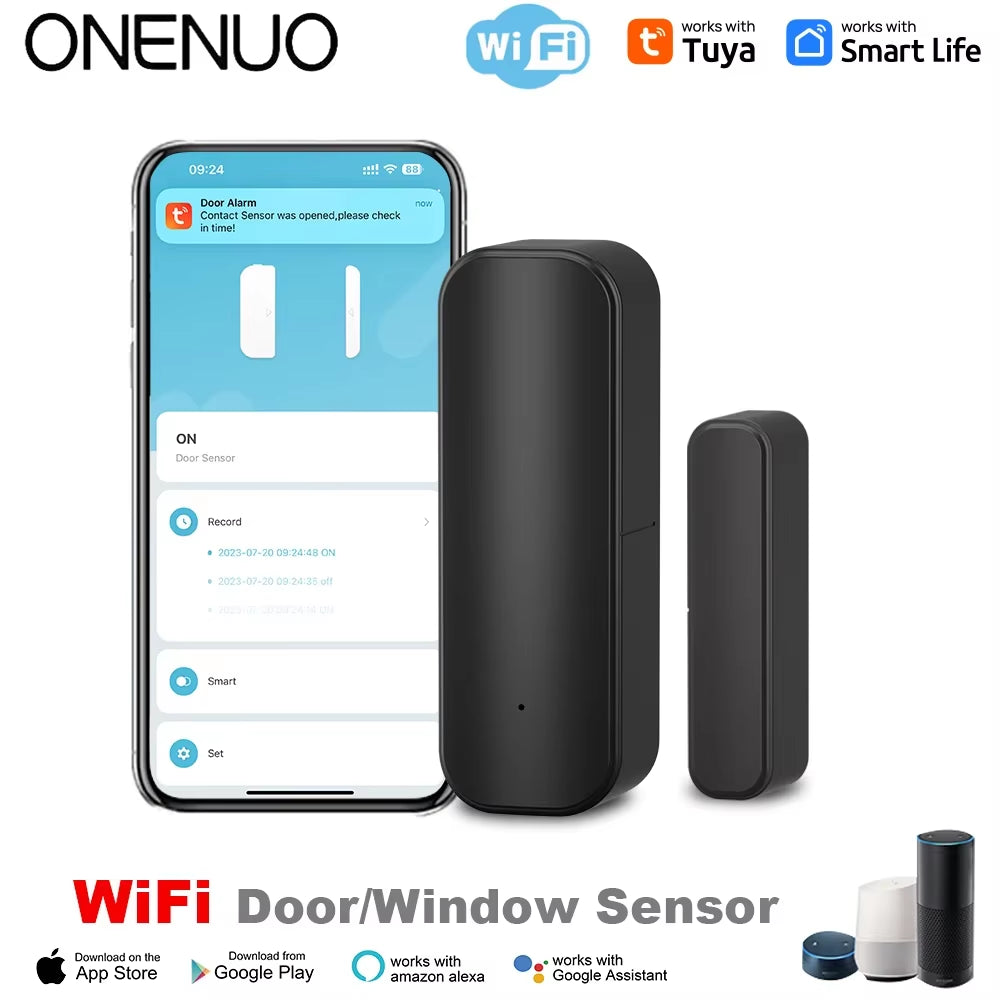 Smart Home Wireless Door & Window Sensor - Wifi/Zigbee, Remote Alarm, Works with Alexa & Google Home