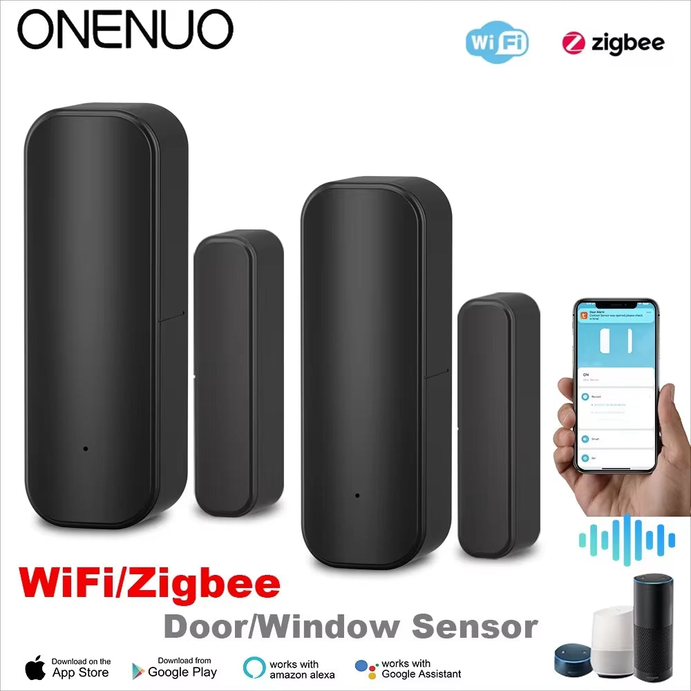 Smart Home Wireless Door & Window Sensor - Wifi/Zigbee, Remote Alarm, Works with Alexa & Google Home