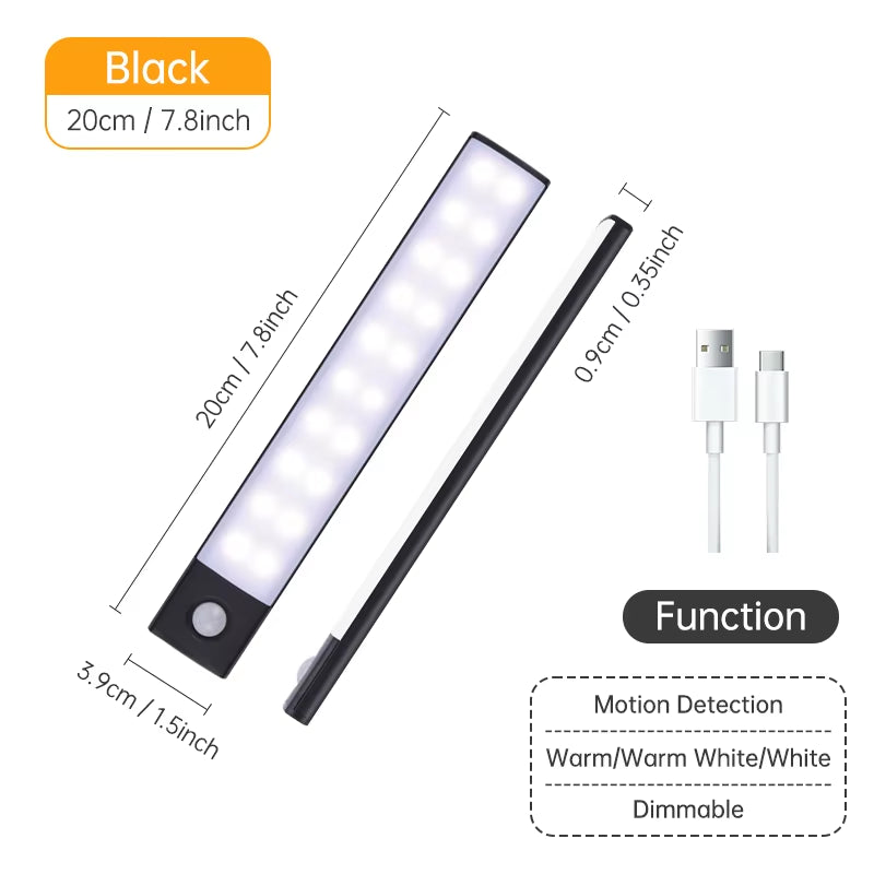Wireless LED Motion Sensor Night Light - USB Rechargeable Under Cabinet Lamp for Kitchen & Wardrobe