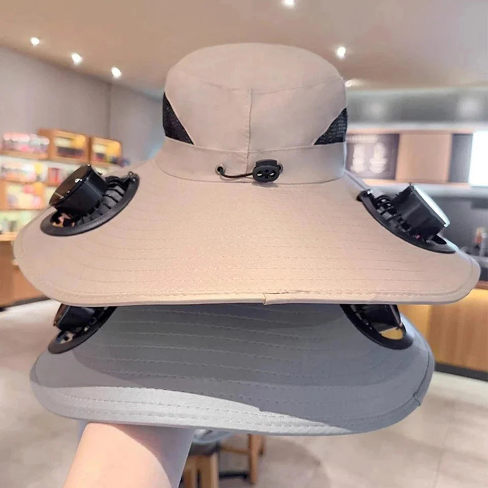 Solar & USB Powered Fan Outdoor Fishing Hat Sunscreen Sun Hat with Dual Fan New