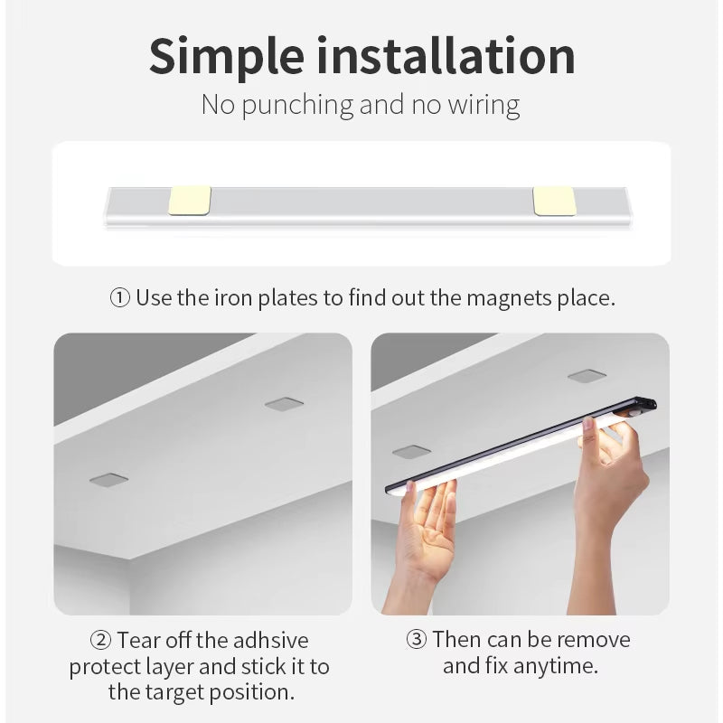 Wireless LED Motion Sensor Night Light - USB Rechargeable Under Cabinet Lamp for Kitchen & Wardrobe
