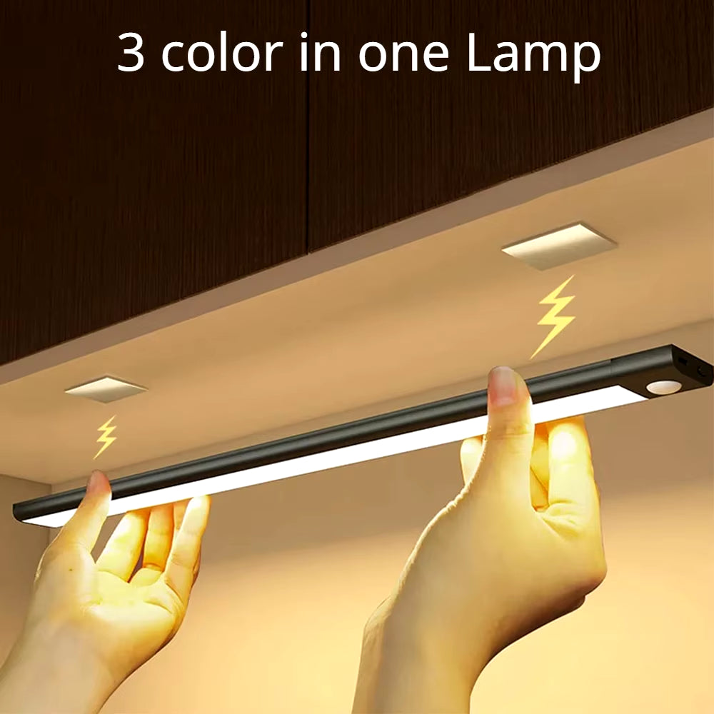 Wireless LED Motion Sensor Night Light - USB Rechargeable Under Cabinet Lamp for Kitchen & Wardrobe