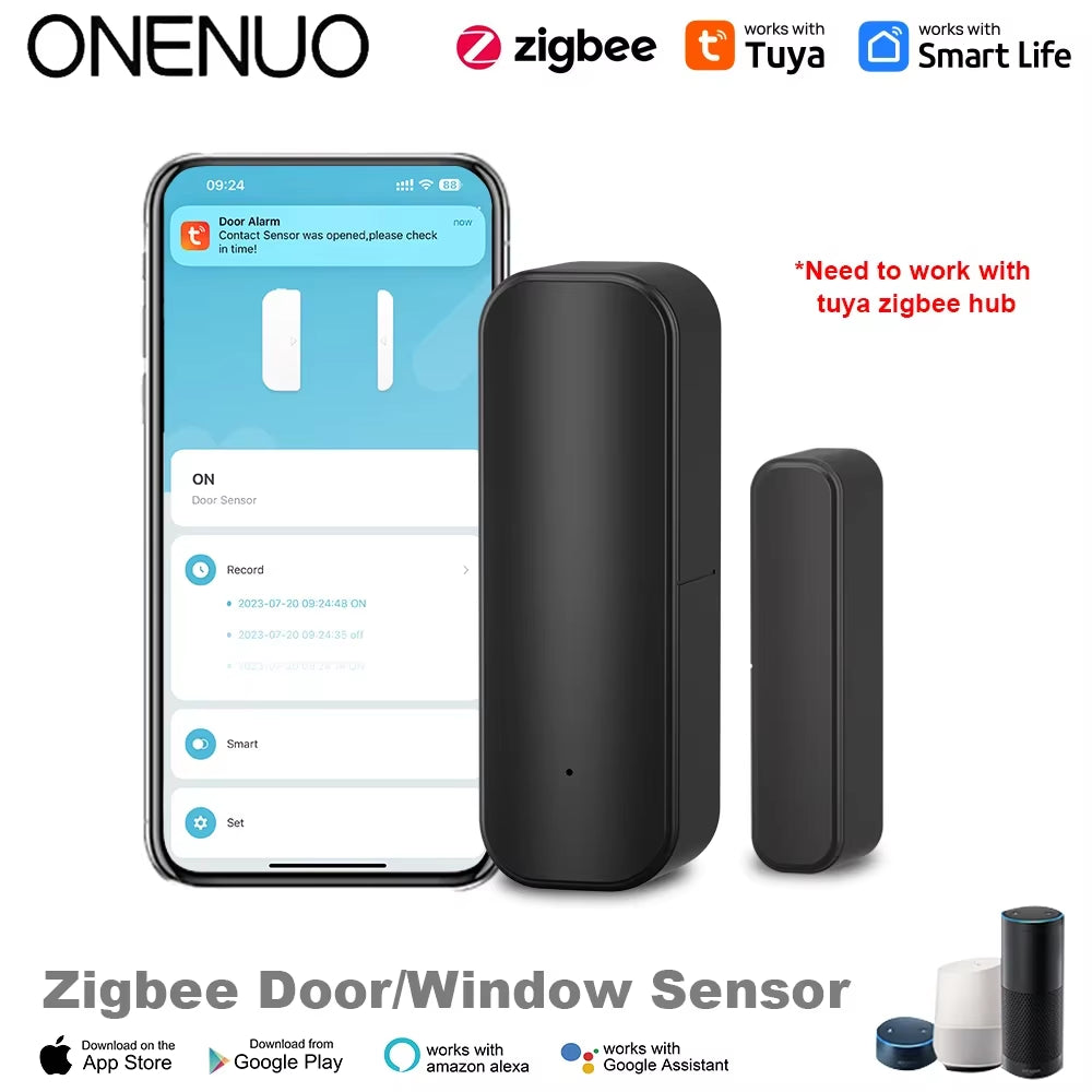 Smart Home Wireless Door & Window Sensor - Wifi/Zigbee, Remote Alarm, Works with Alexa & Google Home
